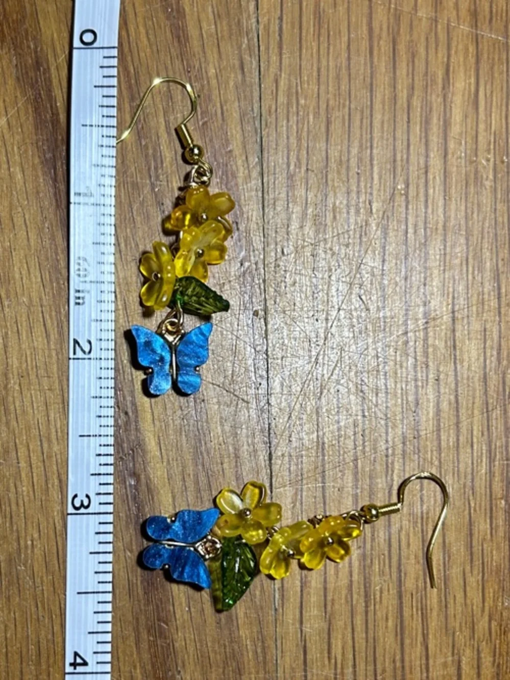 3/$25 Yellow Flower & Blue Butterfly Dangle Earrings - Picture 4 of 5